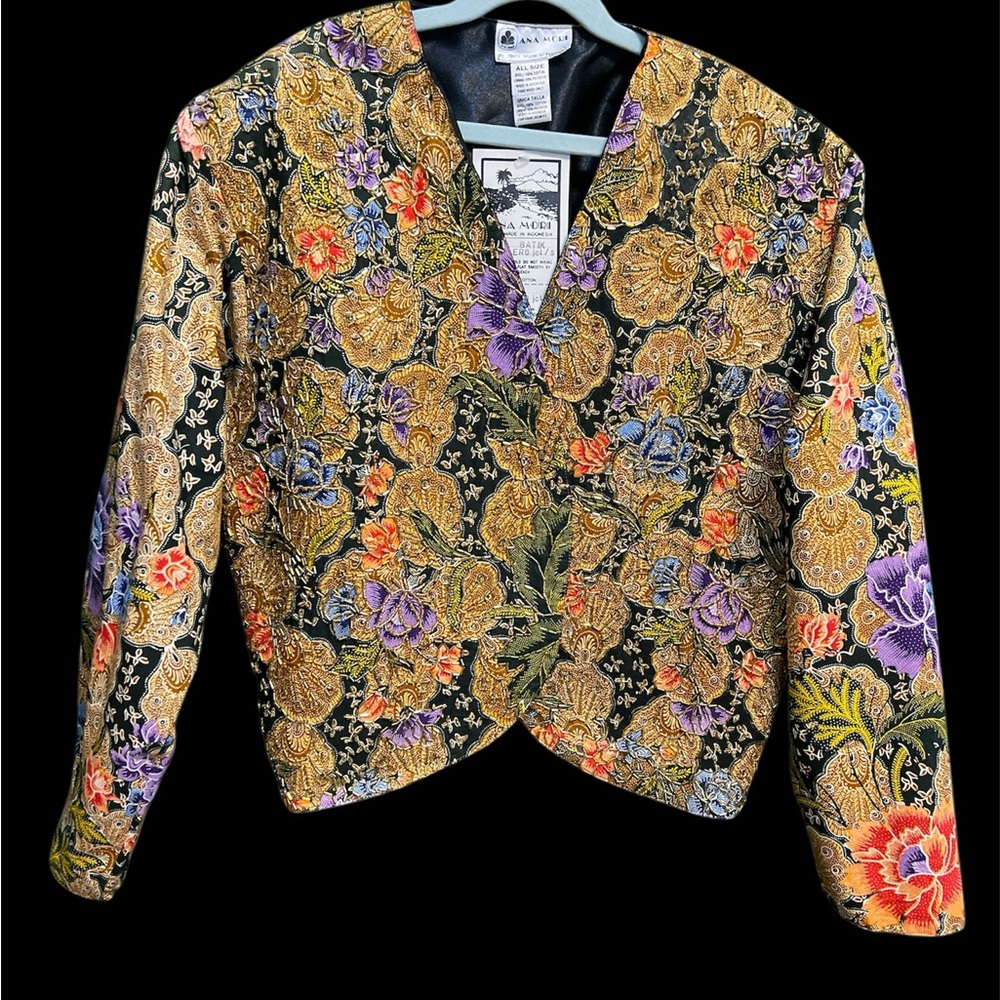 ANA MORI 80s Bolero open front corp women Beaded gold Floral Jacket - all size